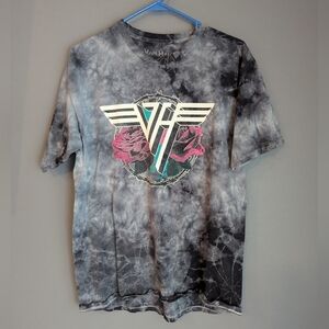 Van Halen Women's Crew Neck T-shirts Size Large 100% Cotton Tie-dye Black Gray